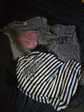 Lot Of 3 Harley-Davidson Black & White Striped Tee with Grey Graphic Tees